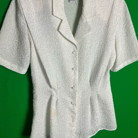 VINTAGE!!! Cinched White and Lace Short Sleeve Blazer Top! ONE OF ONE! - Picture 11 of 16